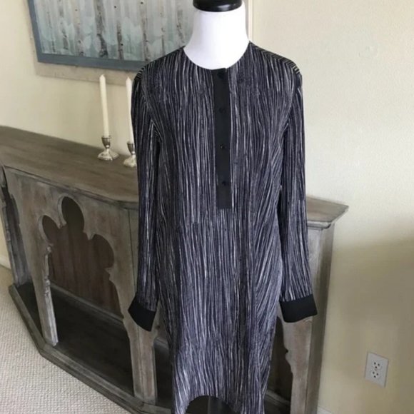 Vince Silk Wavy Stripe Shirt Dress Tunic Oversized Striped Black NWOT - Picture 2 of 5
